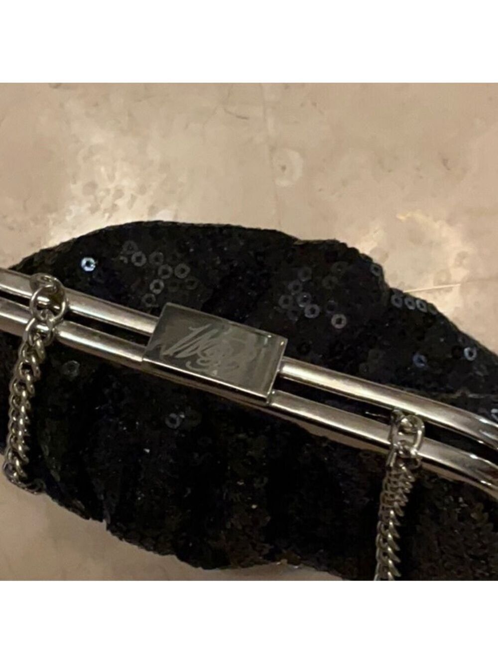 White House Black Market Mini Black Sequin Evening Bag Vintage - Picture 3 of 5